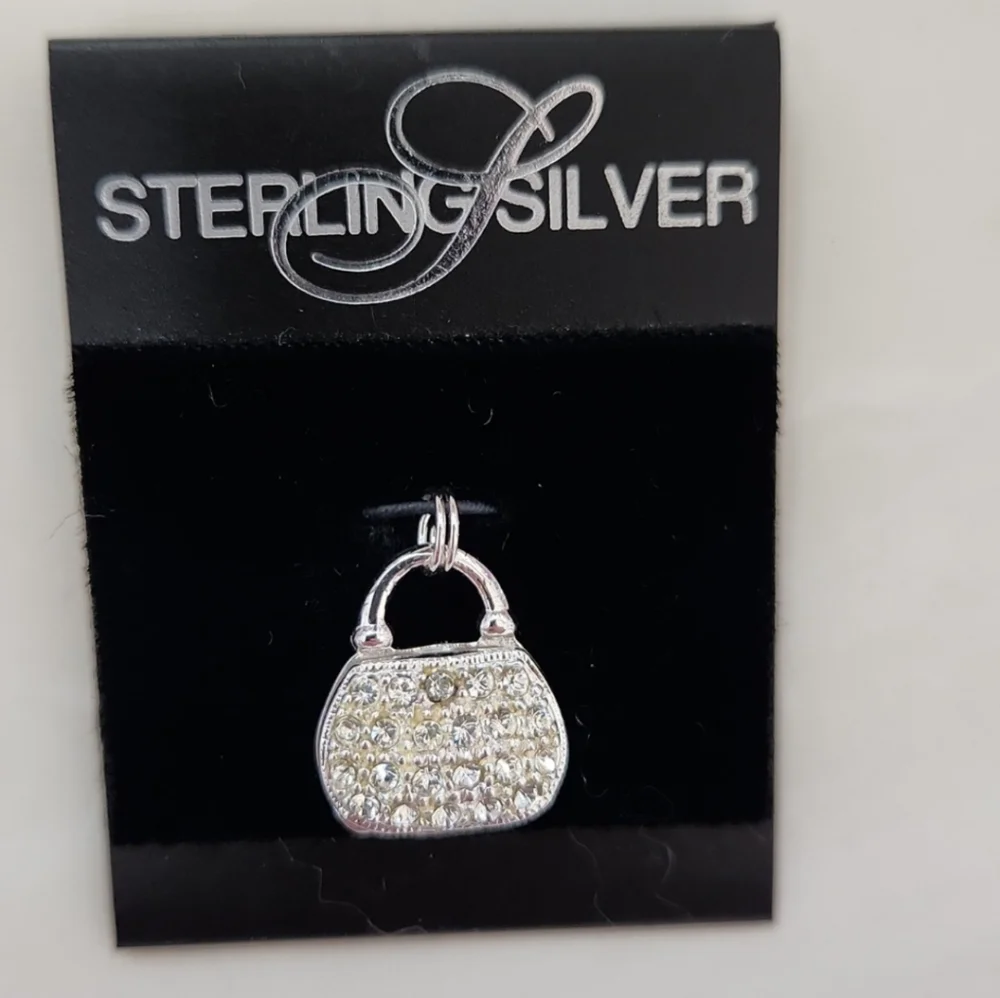 STERLING SILVER Vintage Charms with Crystals Set of 2 - Picture 4 of 10